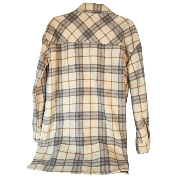 Hem & Thread Plaid Shacket Tan and Gray Wool Blend Women's Size Medium - Picture 4 of 8